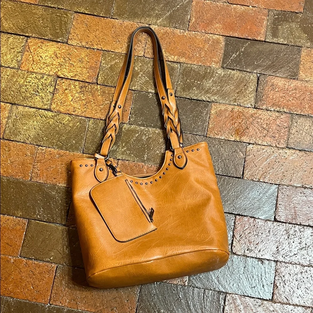 Women’s Tan Shoulder Bag with Braided Straps - Picture 2 of 6